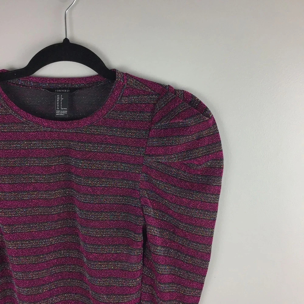 Forever21 Women's Striped Glitter Crop Top